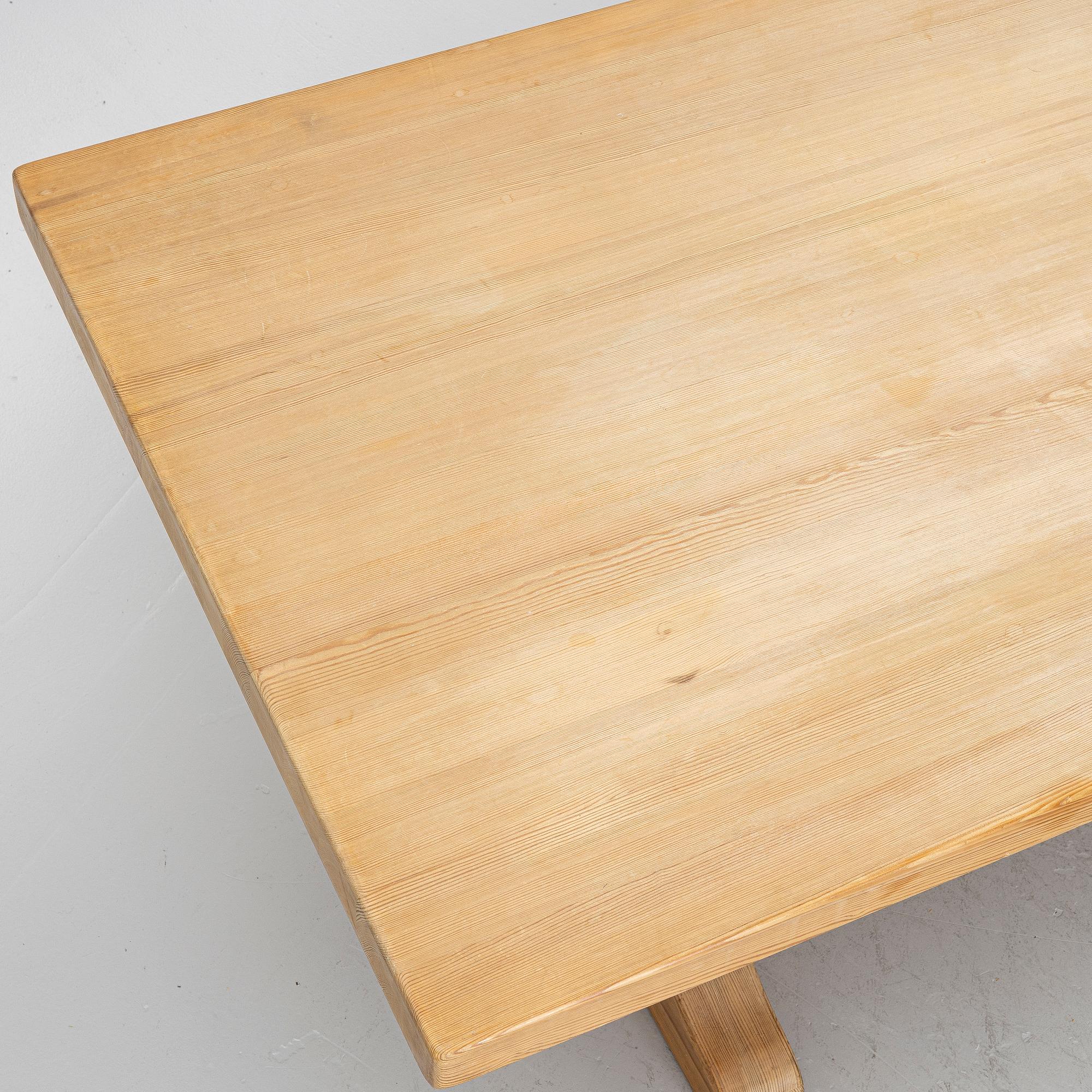 A dining table, trestle table, pine, Krogenes Möbler, Norway, mid-20th century.