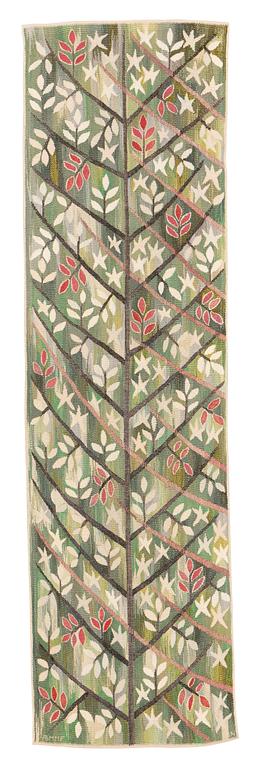 Barbro Nilsson, a textile, "Grön kvist", tapestry weave, ca 210-212 x 59-60,5 cm, signed AB MMF BN.