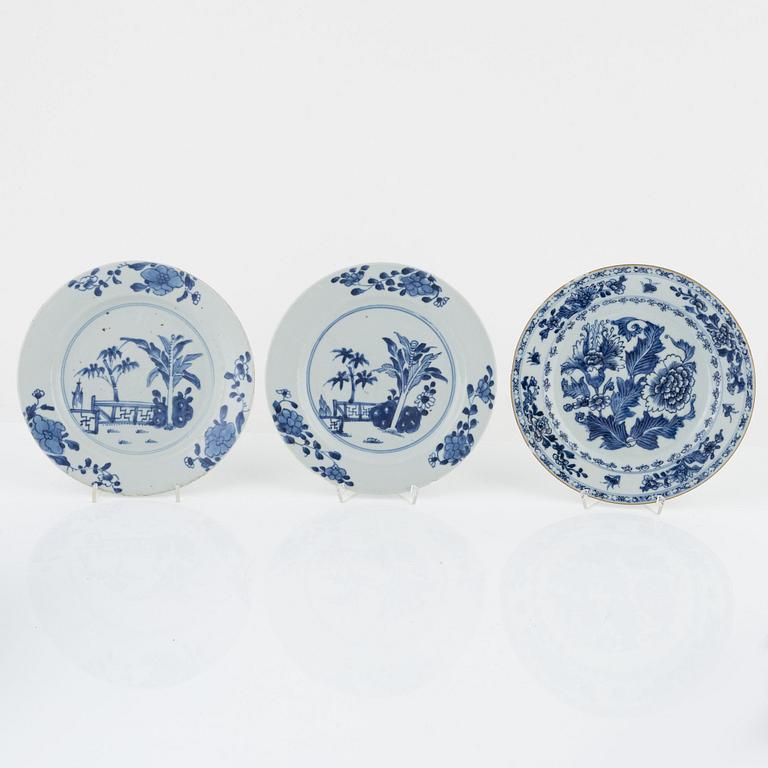 Nine blue and white porcelain plates, China, Qianlong (1736-95).