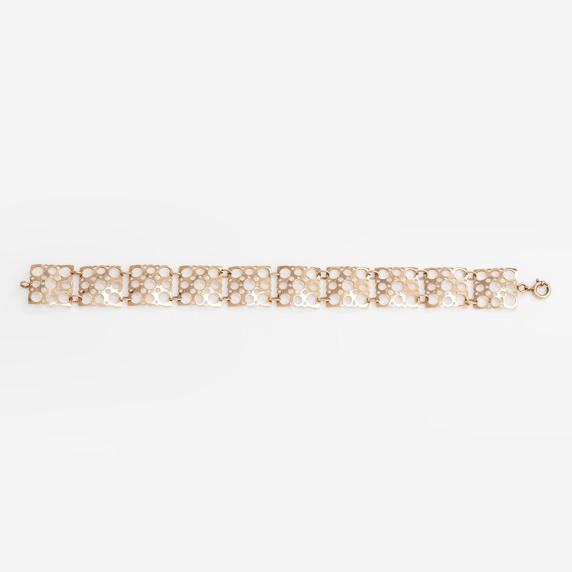 Liisa Vitali, Armband och örhängen "Pitsi", 14K guld. Westerback, Helsingfors 1969.