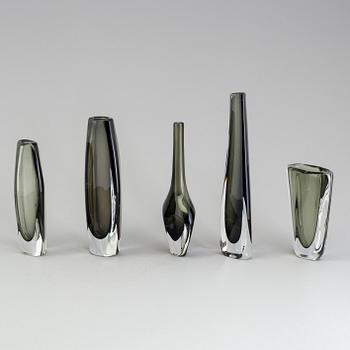 NILS LANDBERG, vaser, 5 st, Orrefors, signerade, 1900-talets mitt.