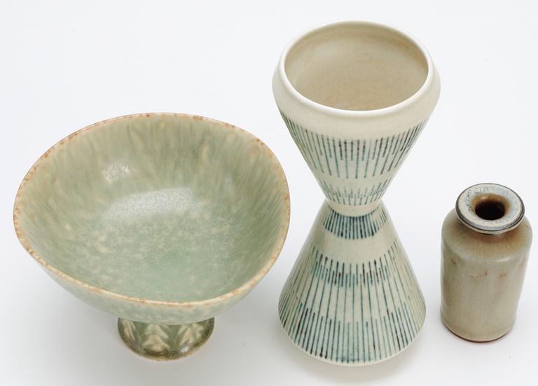 A Carl Harry Stålhane stoneware bowl and two vases, Rörstrand.