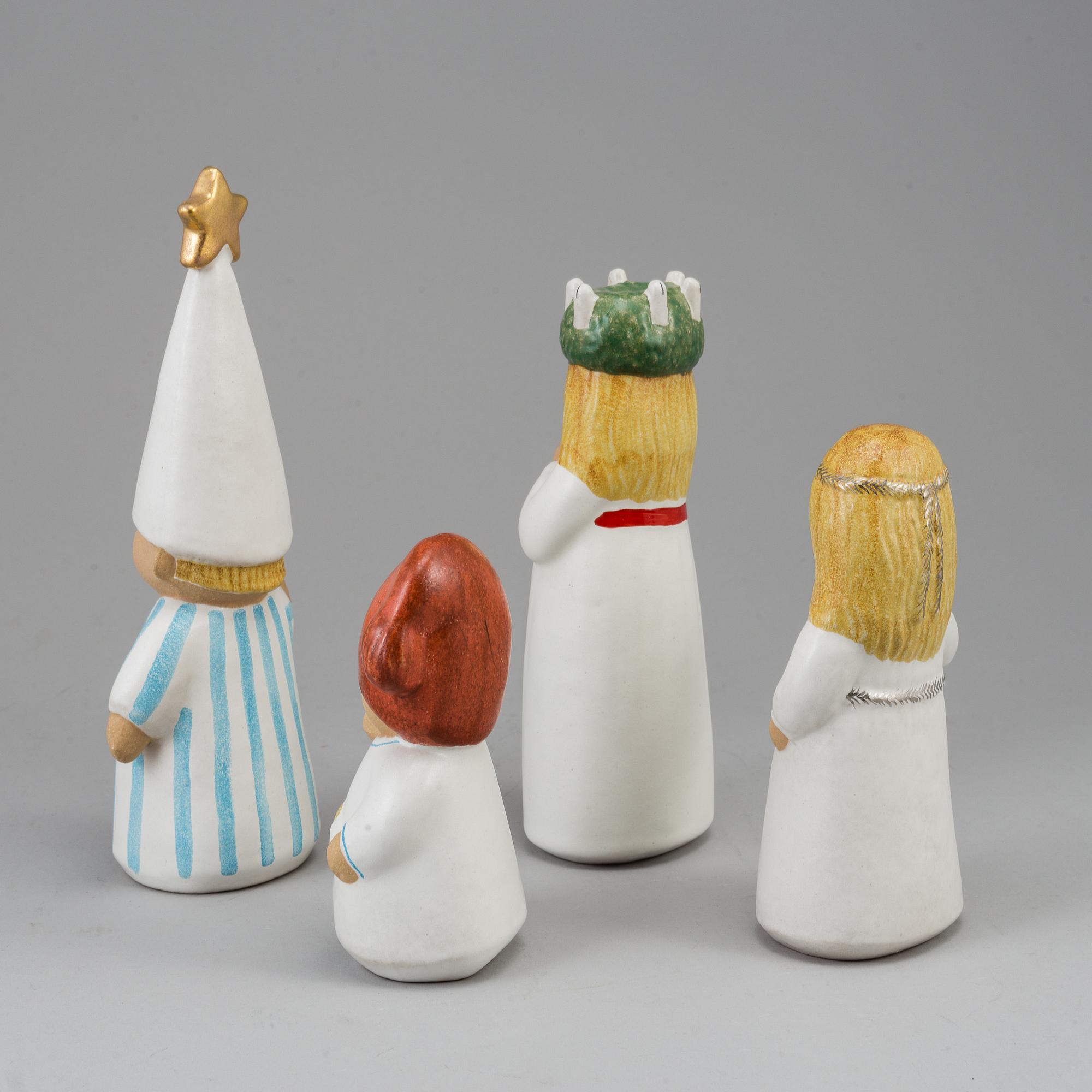 LISA LARSON, 4 st, Luciatåg, ljusstakar/figuriner, signerade, Gustavsberg.