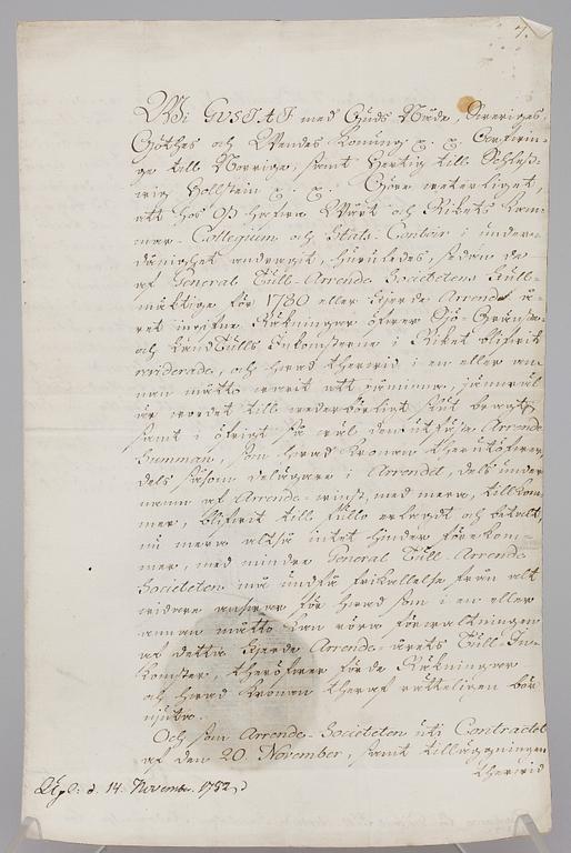 DOKUMENT MED KUNGLIG AUTOGRAF, Konung Gustaf III av Sverige, dat Gripsholm den 21 oktober 1782.