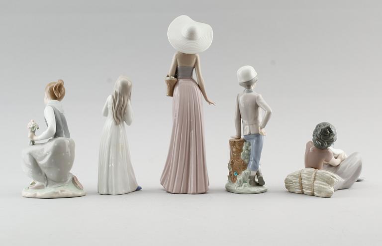 FIGURER, 5 st, porslin, bl a Lladro, Spanien.