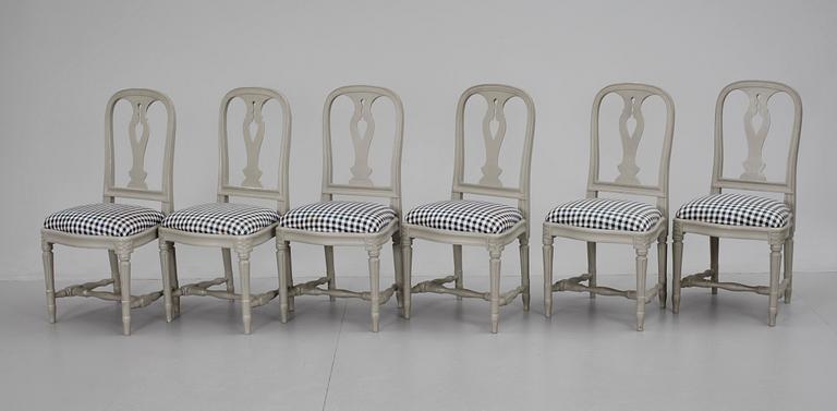 STOLAR, 6 st, gustaviansk stil, "Hallunda". IKEAs 1700-tals serie. Sent 1900-tal.