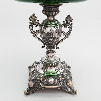 A late 19th-century footed fruitbowl in silver and glass from Germany.