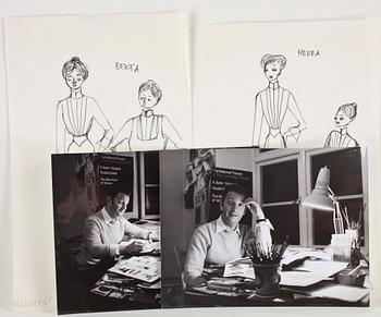 MAX GOLDSTEIN (MAGO) dräktskisser, kostymteckningar, fotografier, delvis sign, ca 40 st.