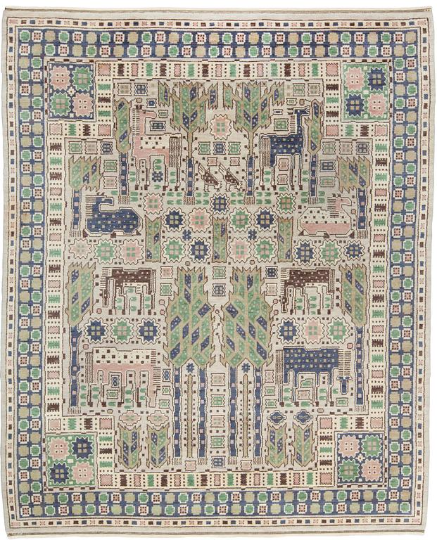 CARPET. "Hästhagen". Knotted pile. 340,5 x 276,5 cm. Signed AB MMF.