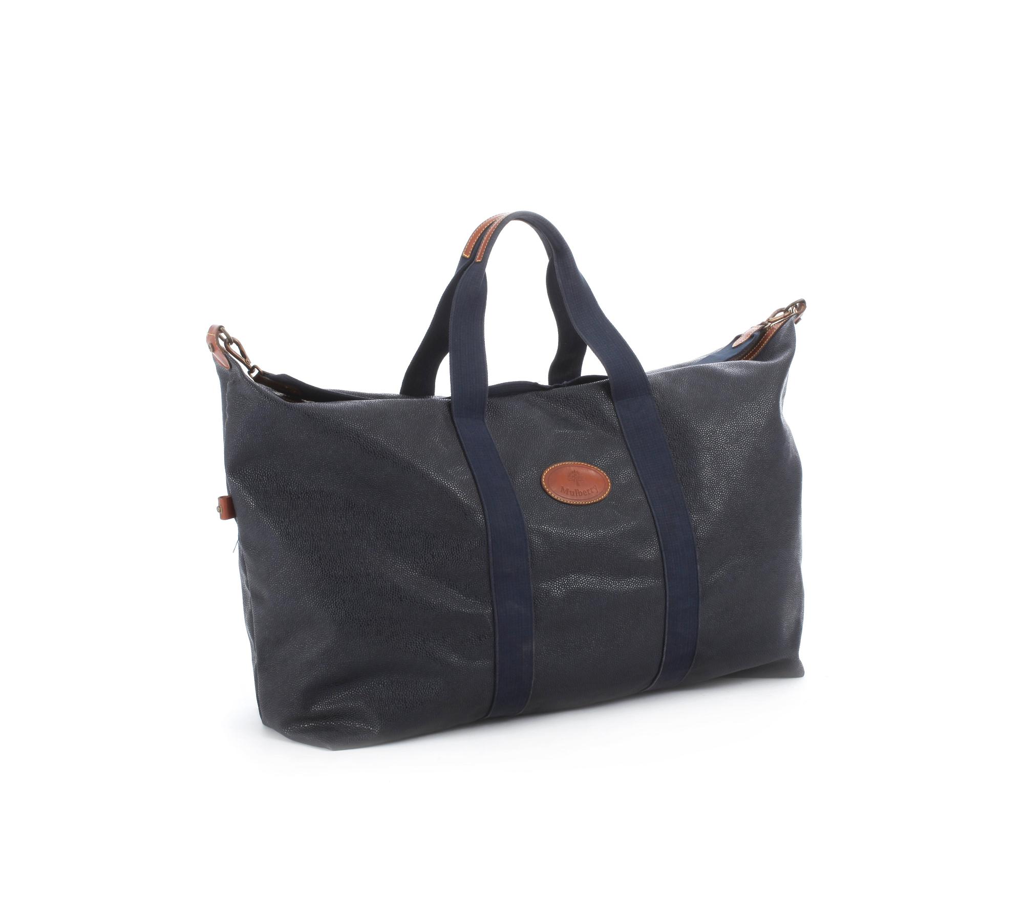 MULBERRY, dark blue leather weekendbag.