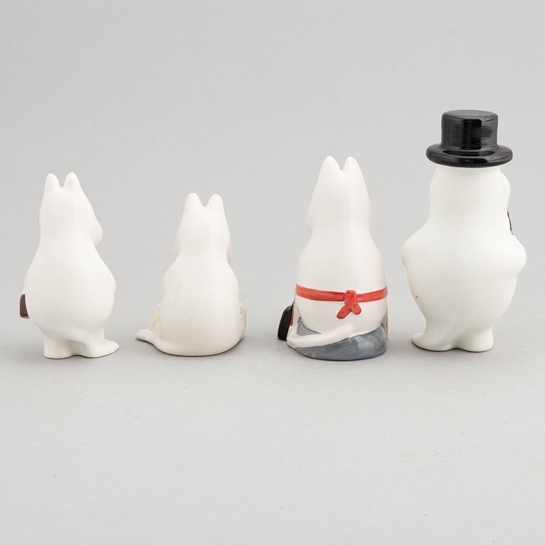 Four porcelain figurines, the Moomin family, Moomin characters, Arabia, Finland, end of the 20th century.