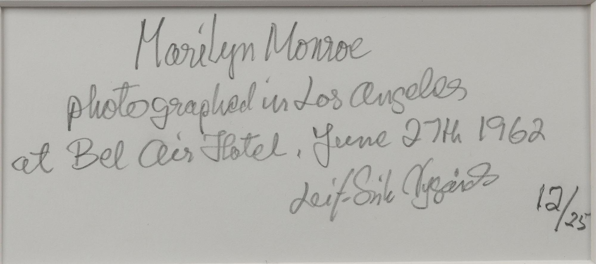 Lars-Erik Nygårds, "Marilyn Monroe photographed in Los Angeles at Bel Air Hotel, June 27th 1962".