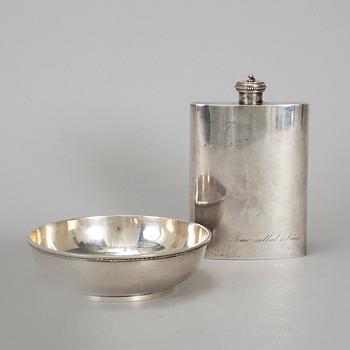 ATELIER BORGILA, fickplunta samt skål, silver, Stockholm, bl a 1943.