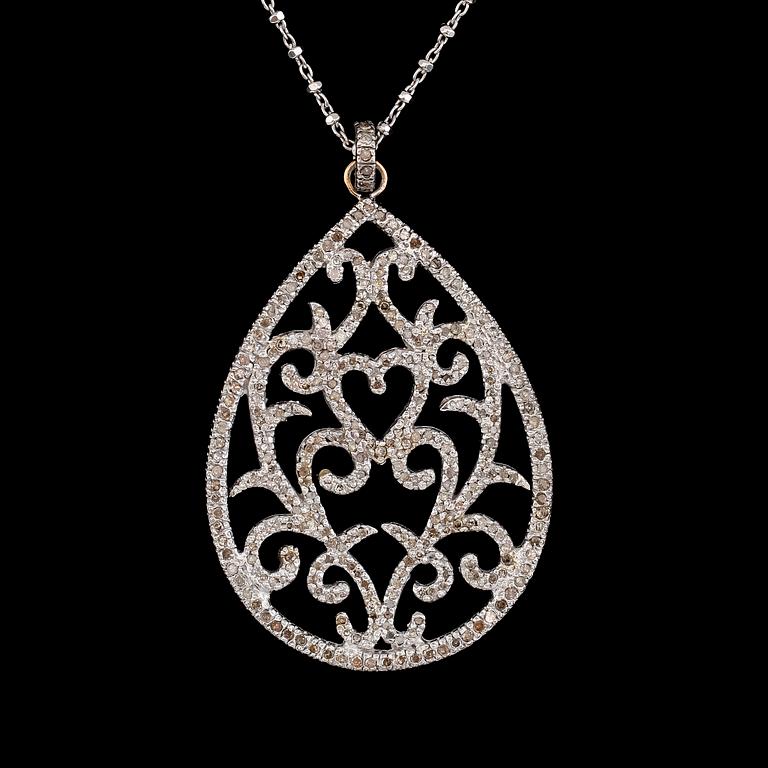 HÄNGE MED KEDJA, silver och diamanter tot ca 1.66 ct.
