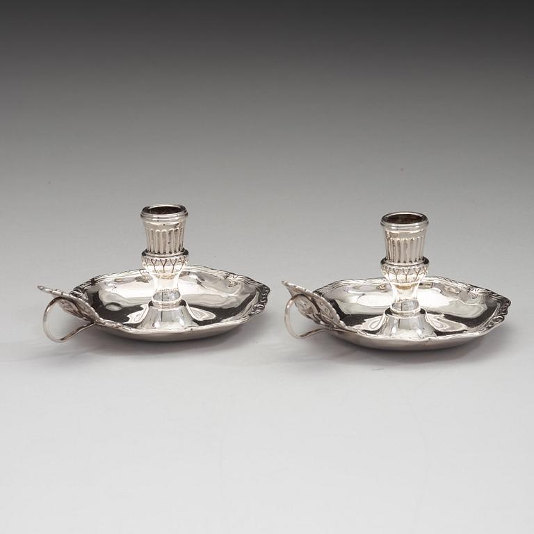 A pair of Swedish 18th century silver chamber-candlesticks, mark of Jonas Yman, Vaxjo 1783.