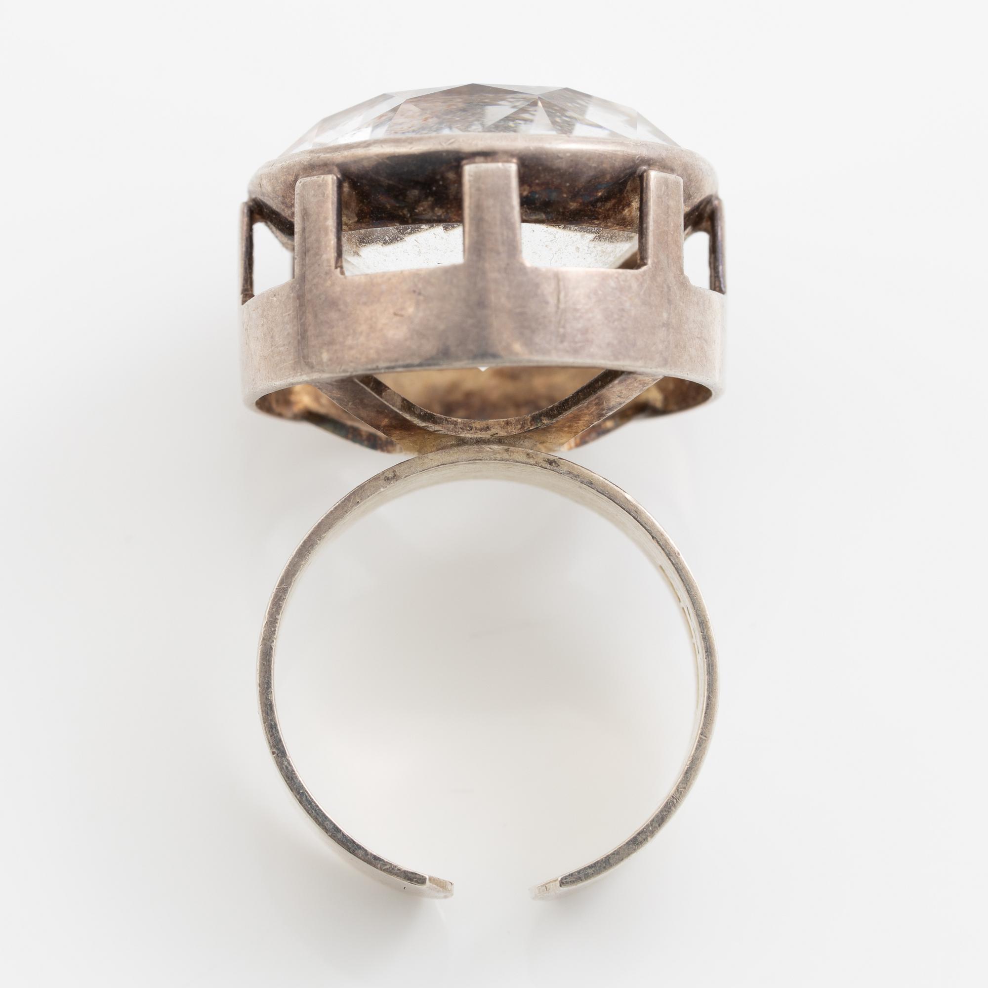 Arm ring and ring, silver with rock crystal, arm ring by Gert Thysell,
