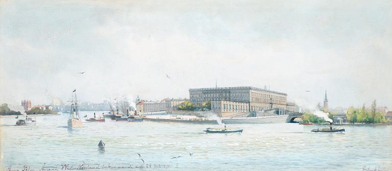 Anna Palm de Rosa, The Stockholm palace with the steam boat Wester Norrland.