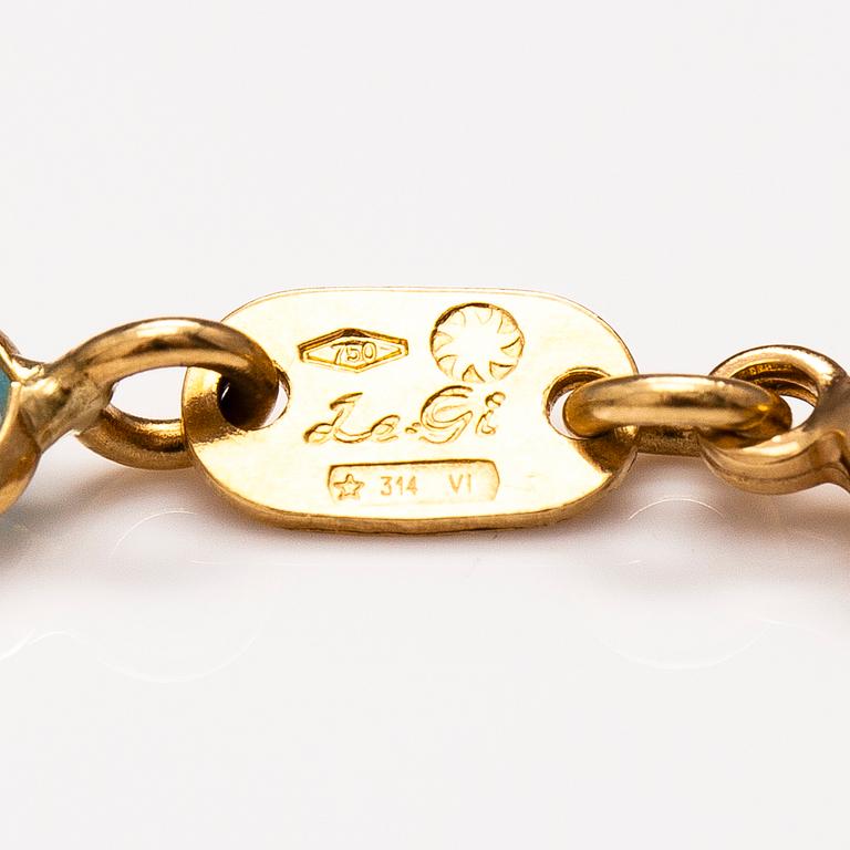 HALSBAND och ARMBAND, 18K guld, granater, peridoter, topaser, citriner och ametister. Le-Gi, Italien.
