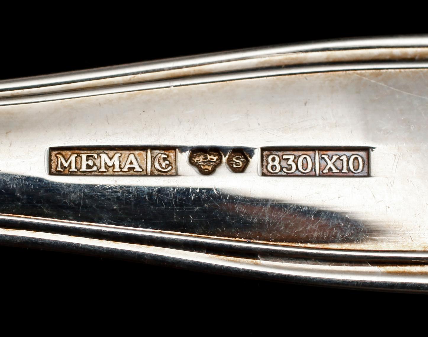 BESTICK, 55 delar.silver, Mema, 1990-tal. Vikt med knivblad ca 2530 g.