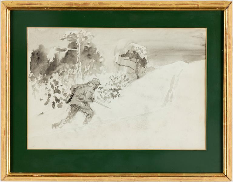 BRUNO LILJEFORS, ink wash, verso authenticated by Gustaf Jaensson.