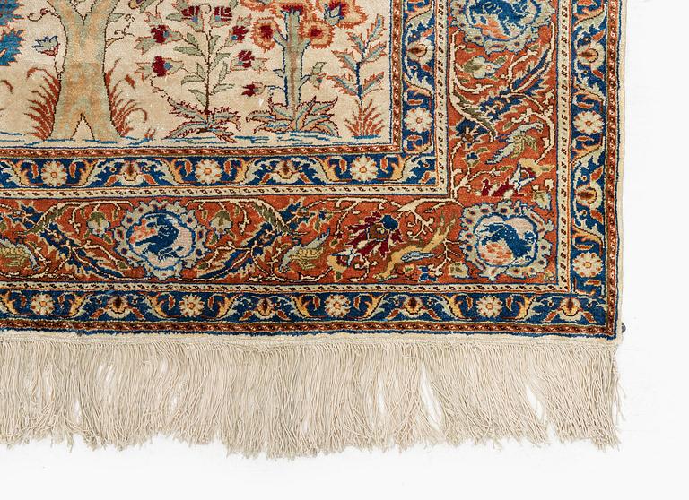 A semi-antique silk and metall Kayseri rug, c. 147 x 96 cm.