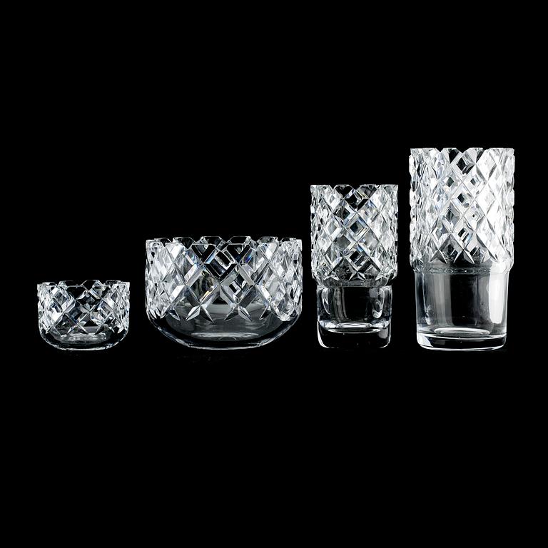 SKÅLAR 2 ST SAMT VASER 2 ST, glas, "Sofiero", Gunnar Cyrén, Orrefors.