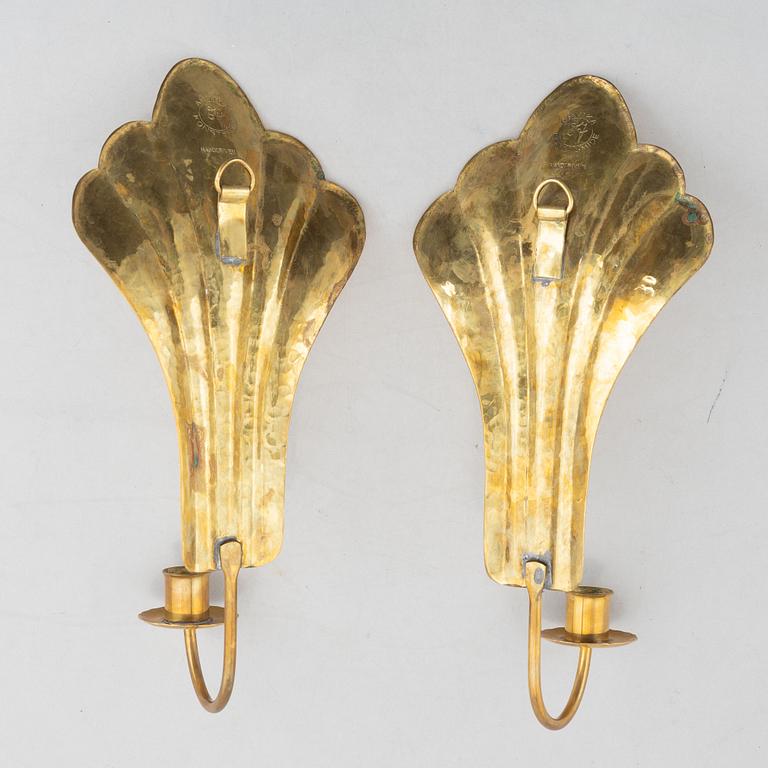Lars Holmström, a pair of brass sconces, Arvika, Sweden, mid 20th century.