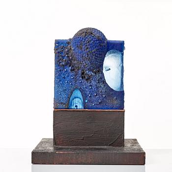 Bertil Vallien, a unique sand cast blue glass sculpture, Kosa Boda, Sweden.