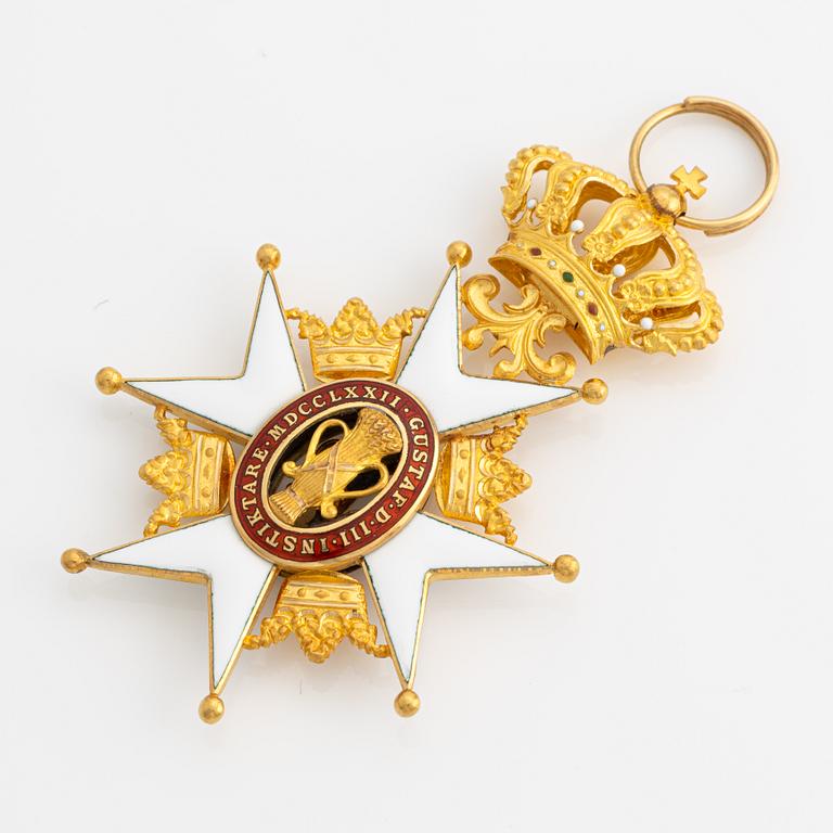 Order of Vasa, knight's badge, 18K gold and enamel, C.F. Carlman, Stockholm 1945.