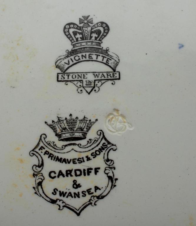 SERVIS, ca 85 delar, flintgods, Vignette, F. Primavesi & Sons, Cardiff & Swansea, England 1800-tal.