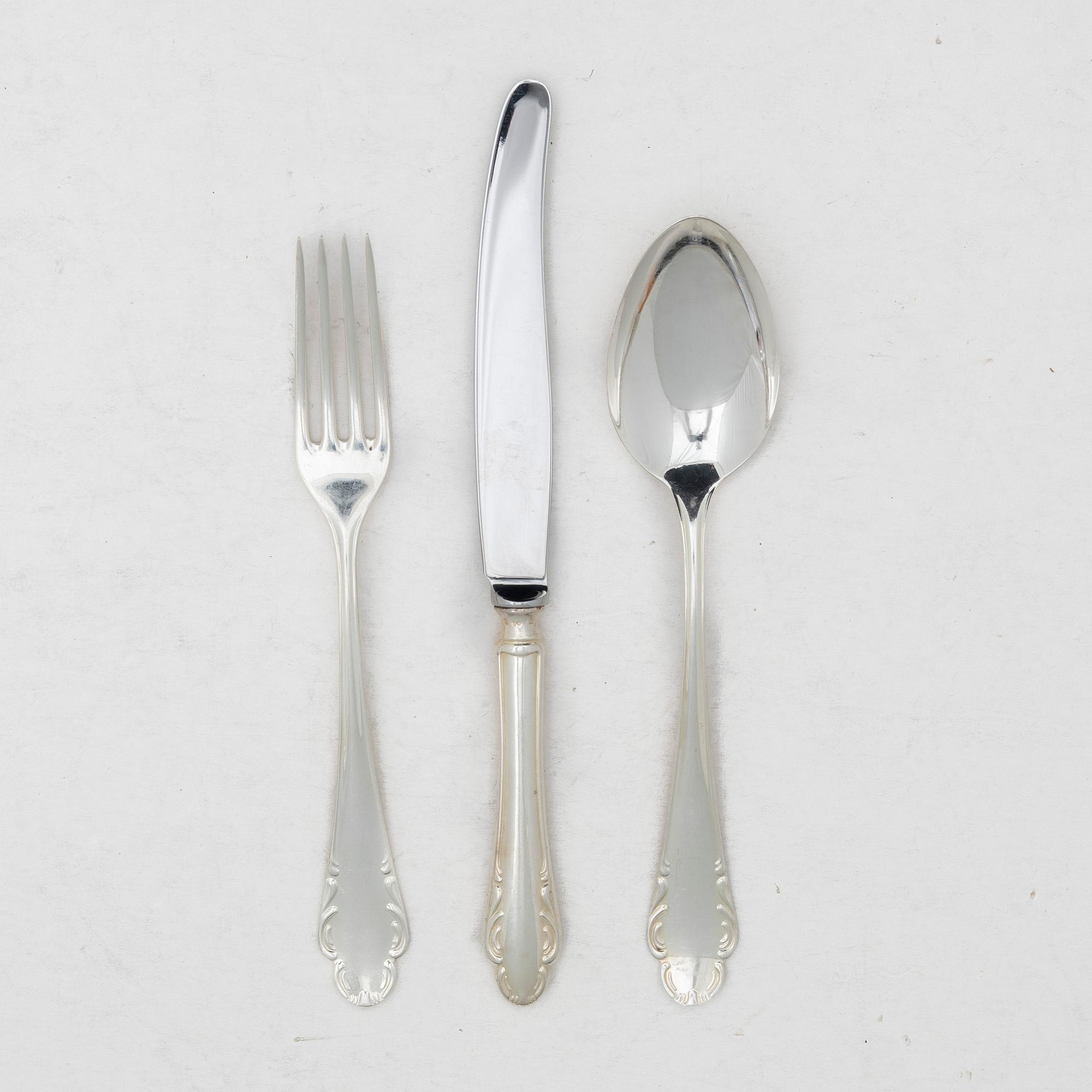 Cutlery, 9 pcs, silver, model "Haga", JL Hultman, Stockholm 1965-1970.