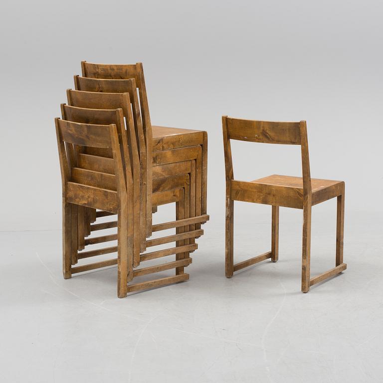 A set of six "Orkesterstolen" chairs by Sven Markelius, mid 1900s.