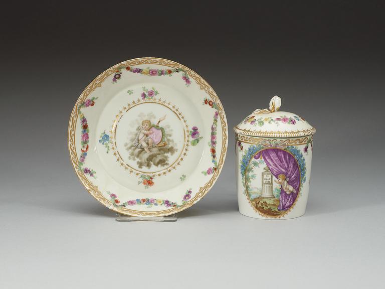 A Royal Copenhagen cup with saucer and cover, Denmark, 18th Century.
