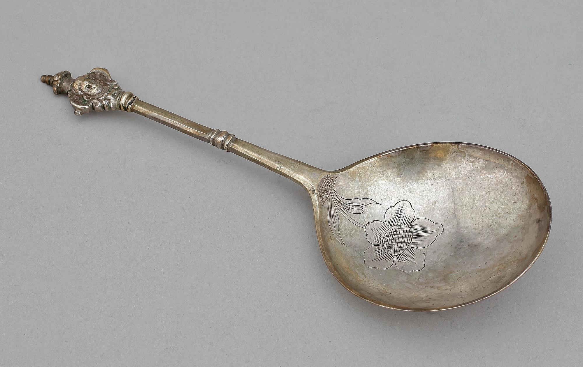 BRÄNNVINSSKED, silver,  Johan Martin Winterstein, Göteborg, 1688-1704. Vikt 31 gram.