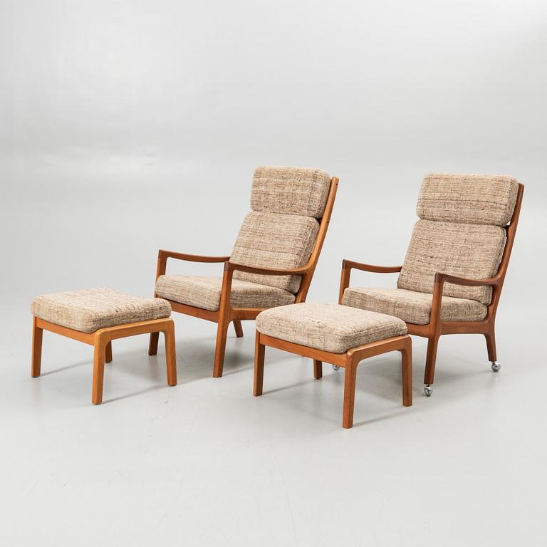 Ole Wanscher, Pair of armchairs with footstool, “Senator”, Cado, second half of the 20th century.