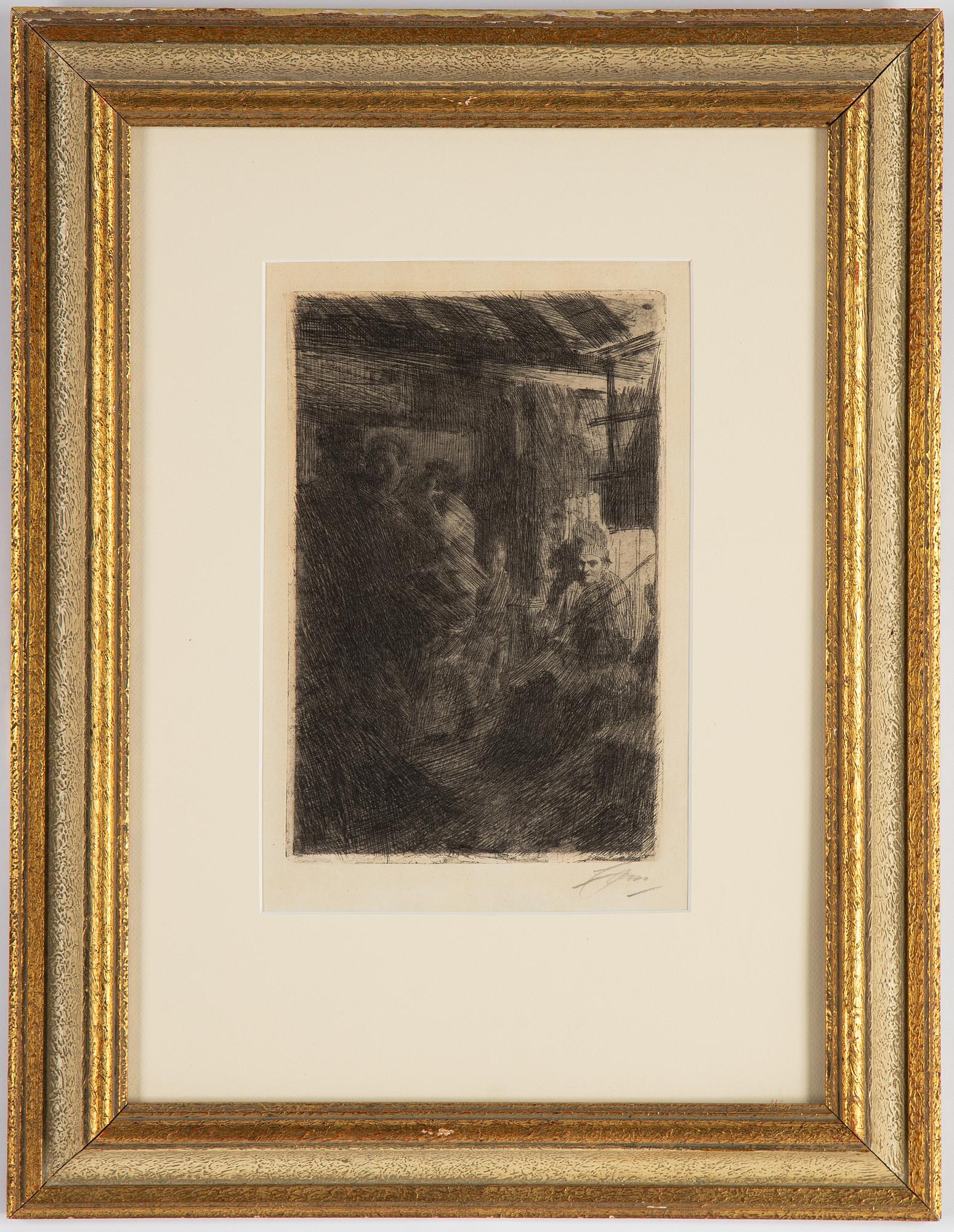 Anders Zorn, etsning, signerad Zorn med blyerts samt daterad 1917 i plåten.