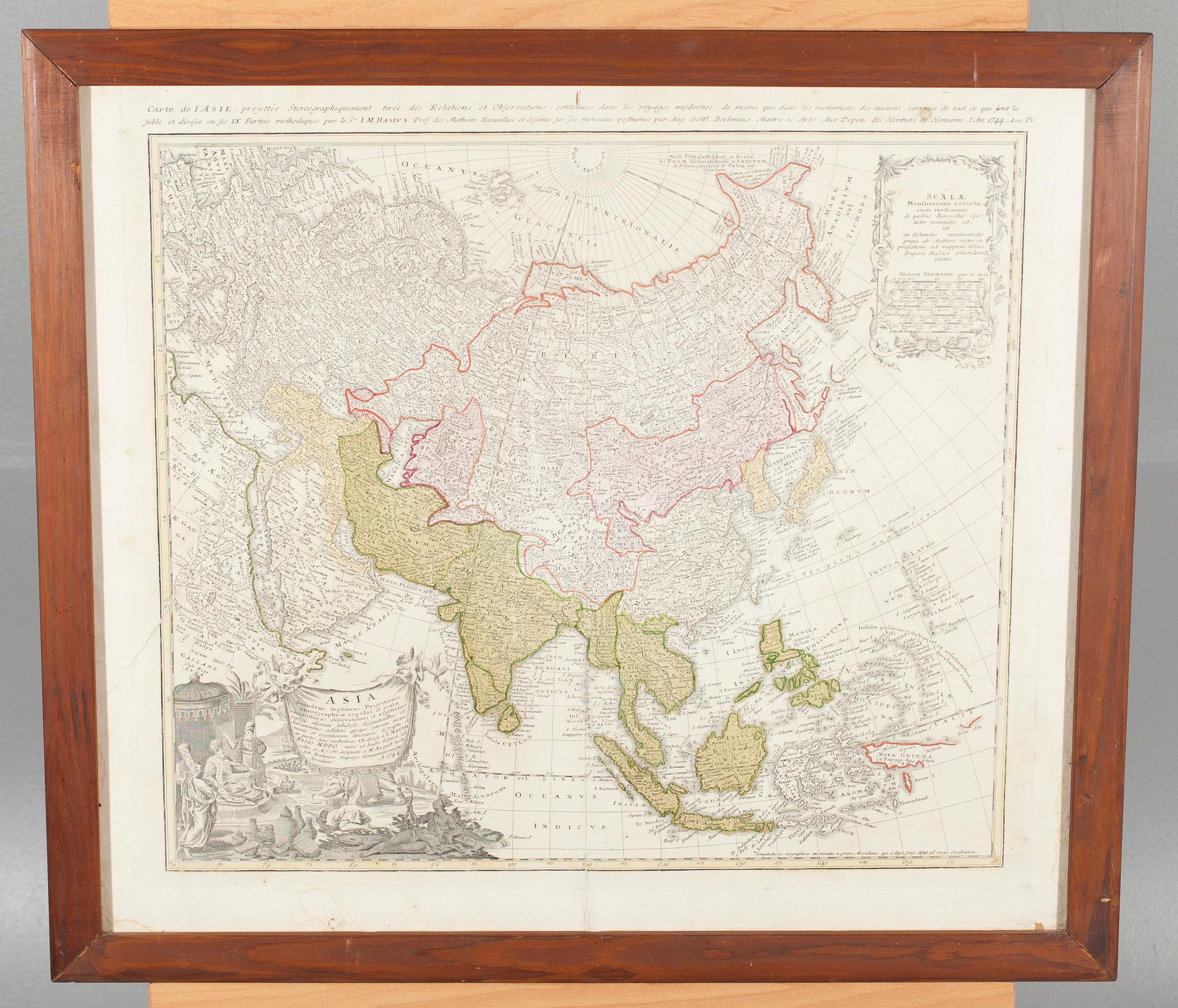 KARTA, ASIA, daterad 1744, efter Homann av Johan Matthias Hase.