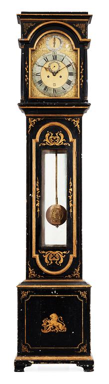 An English 18th century black painted longcase clock by John Ellicott.