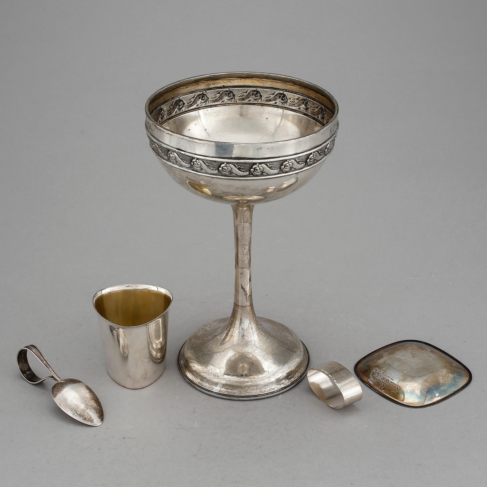PARTI SILVER, 5 st, CG Hallberg, GAB, Carl Nygren, 1900-tal. Vikt (exl. trofé) 195 g.