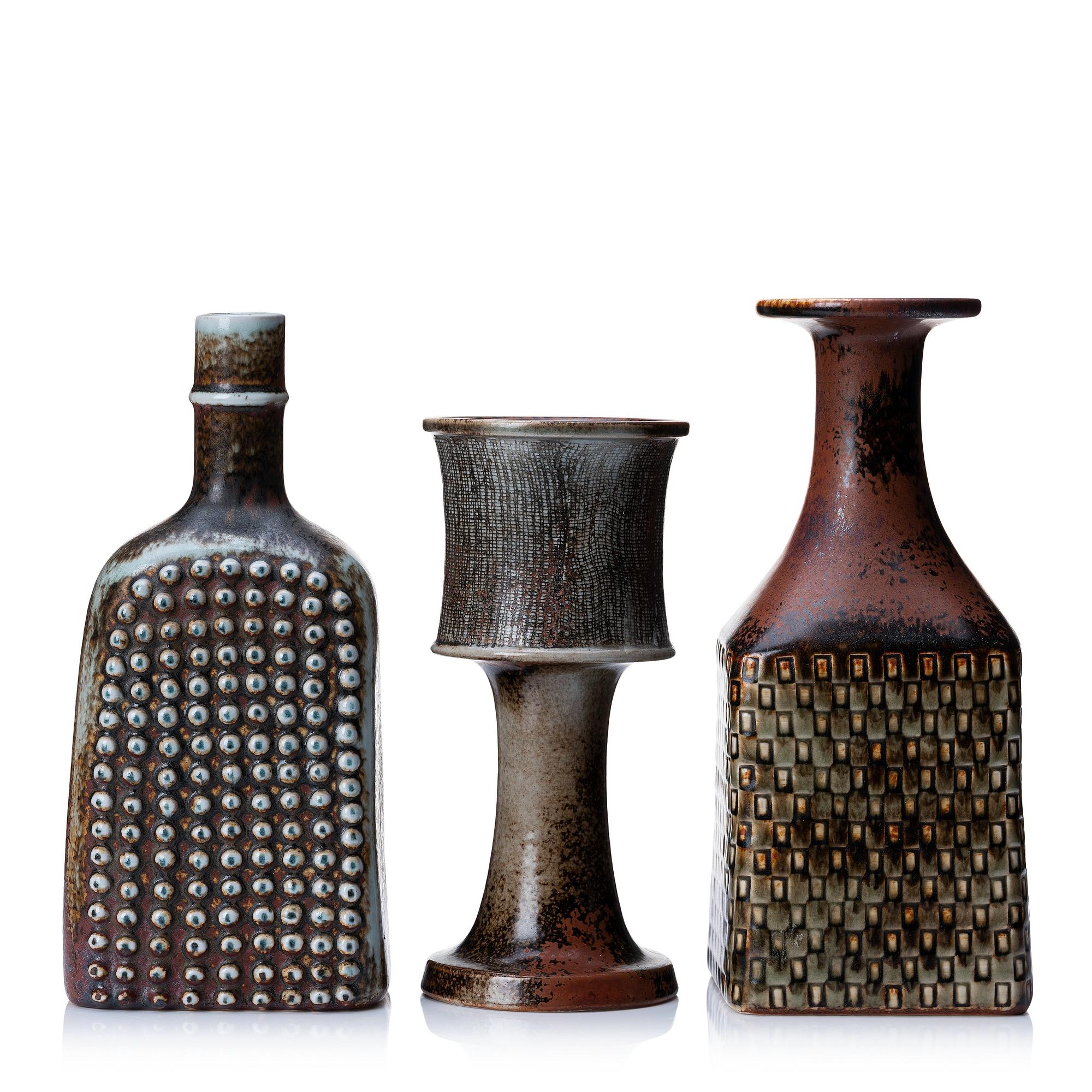 Stig Lindberg, three stoneware vases, Gustavsberg studio, Sweden 1967-70.