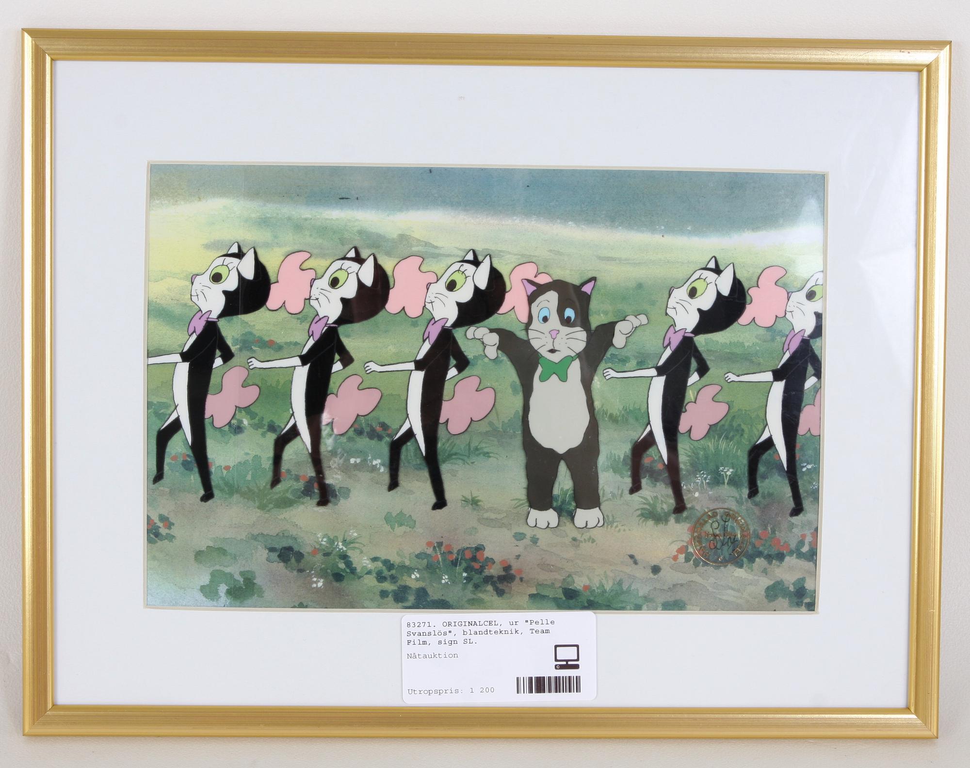 ORIGINALCEL, ur "Pelle Svanslös", blandteknik, Team Film, sign SL.