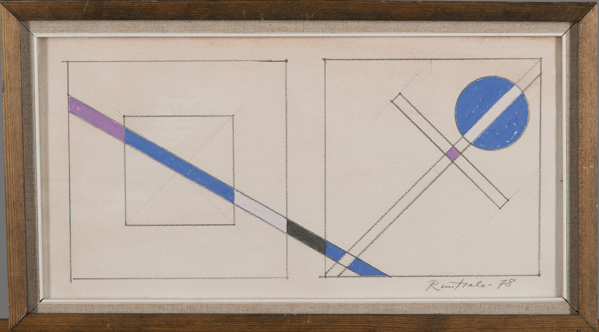 EINO RUUTSALO, teckning, blyertspenna och gouache, signerad och daterad -78.