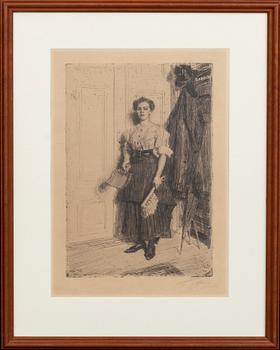 Anders Zorn, etsning, 1909, signerad.