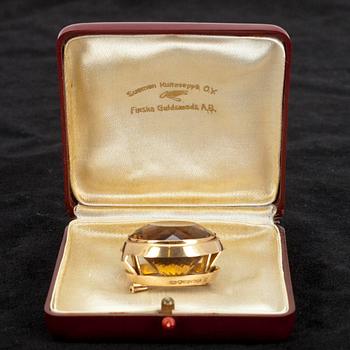 BROSCH, guld 14K, rökkvarts, Mirjam Salminen, Kaunis Koru, Helsingfors 1962.