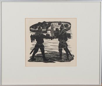 MUD MARIEVICH MECHEV, träsnitt, signerad.