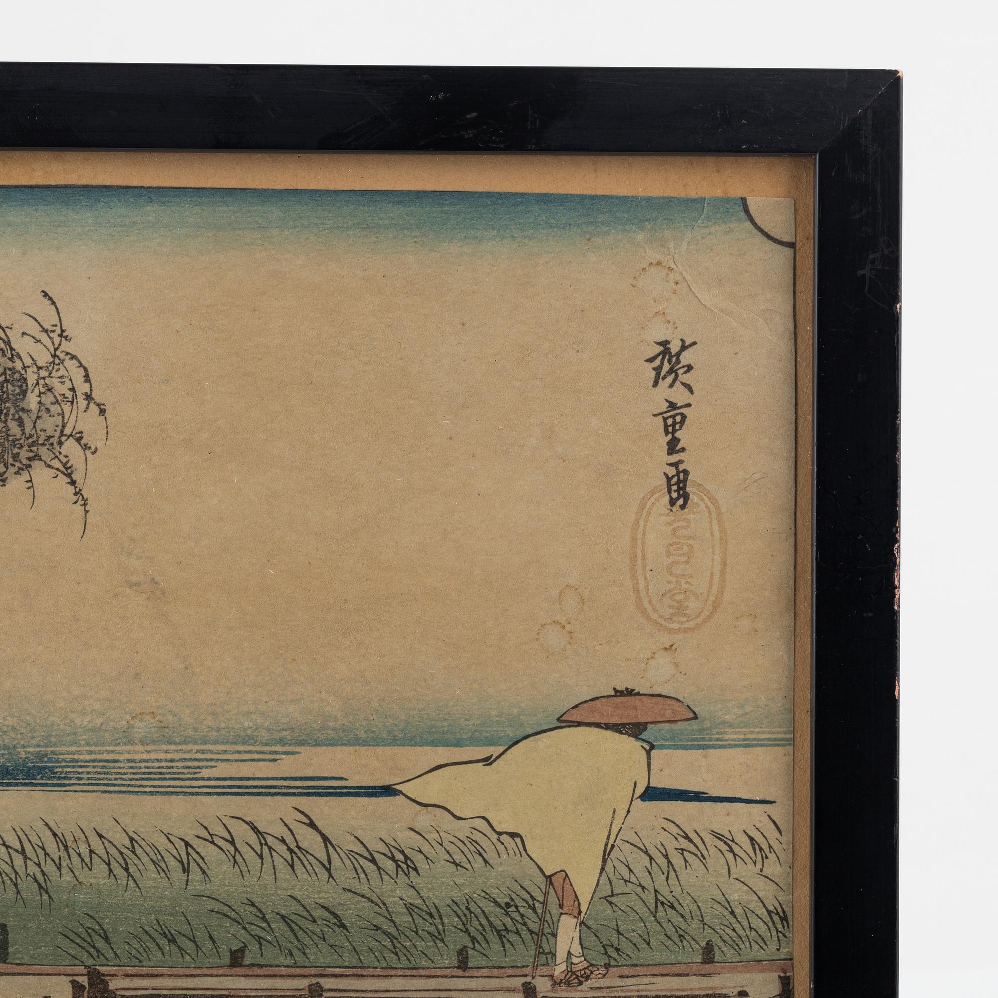 Ando Utagawa Hiroshige, efter, färgträsnitt, 3 st, Japan, tidigt 1900-tal.