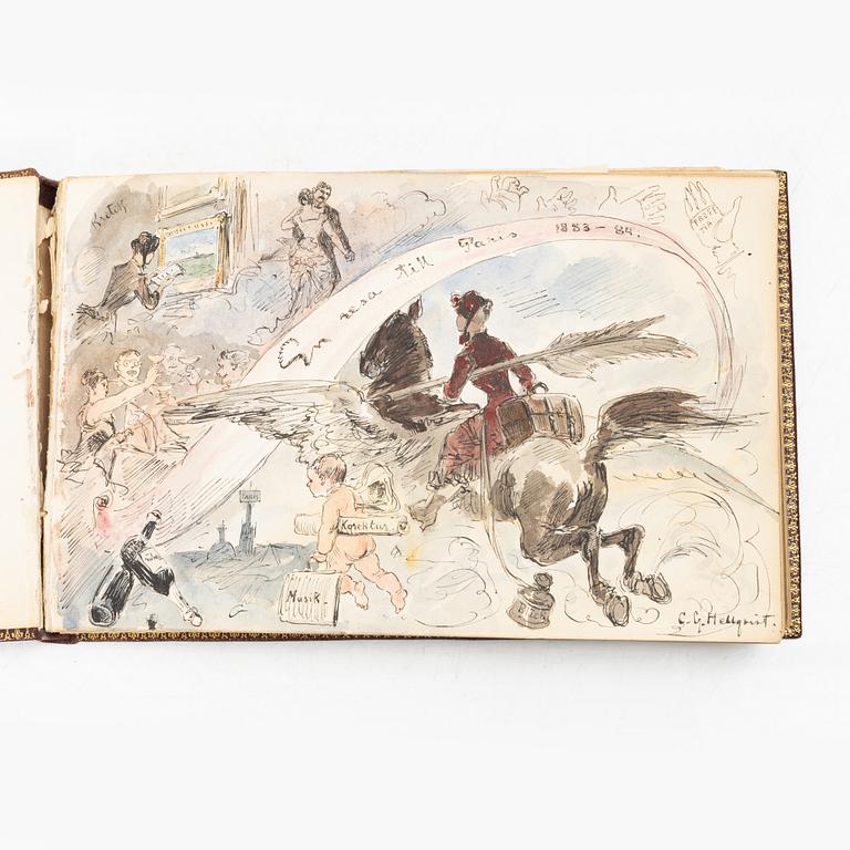 Album with among other things 16 pieces of watercolours and drawings by Swedish artists.