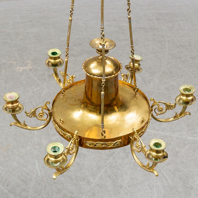 A six-light hanging lamp, late Empire, second half of the 19th century.