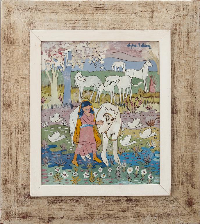 ALY BEN SALEM, glasmålning. Signerad.