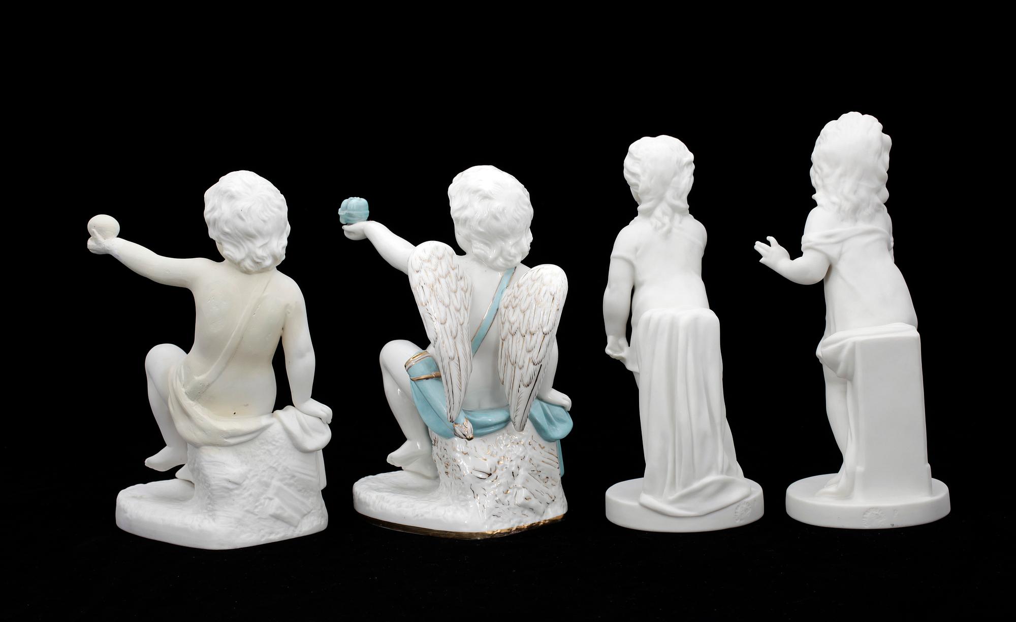 FIGURINER, 4 st, parian och porslin, Gustavsberg, 1900-talets första kvartal.